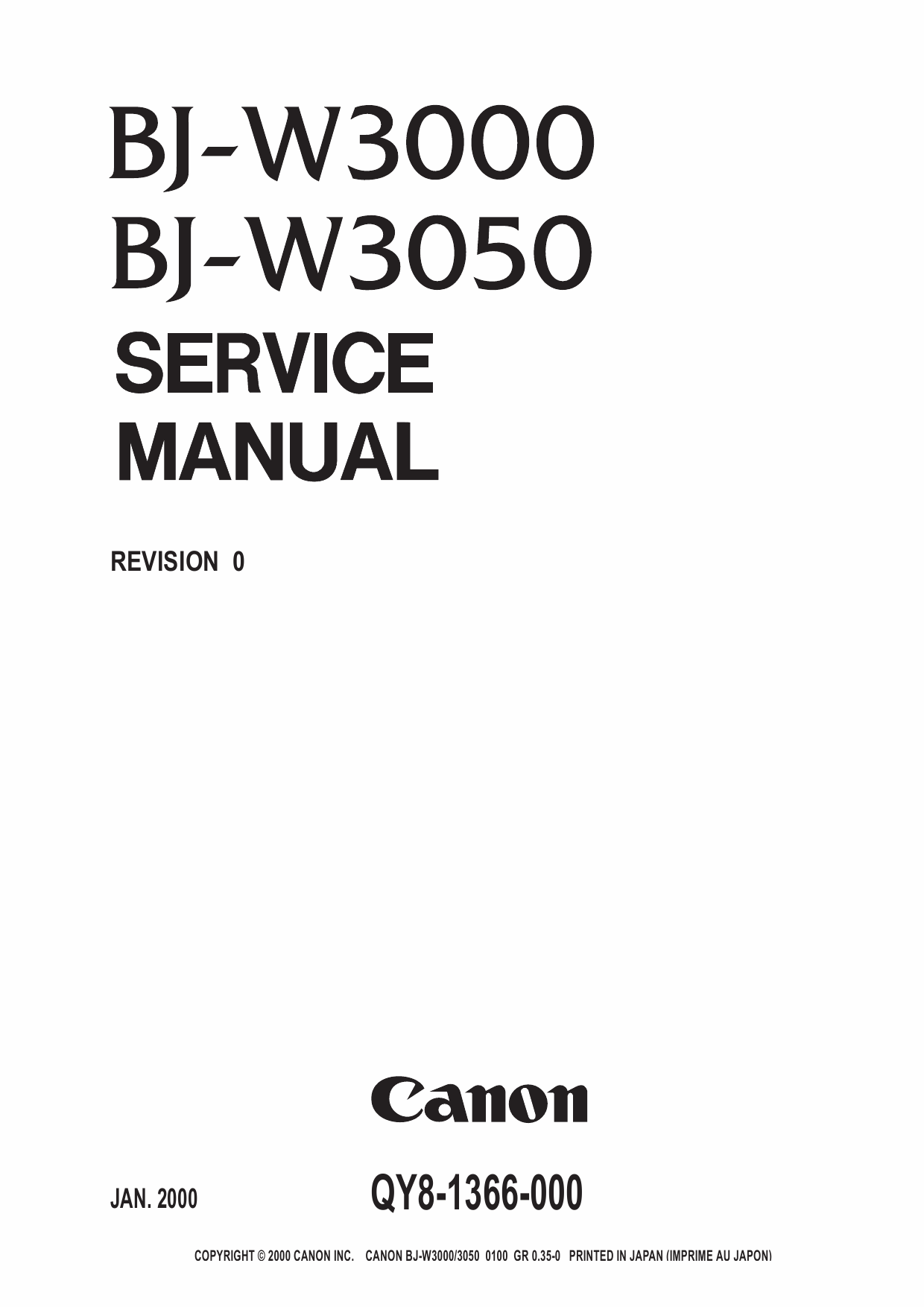 Canon Wide-Format-BubbleJet BJ-W3000 W3050 Parts and Service Manual-1